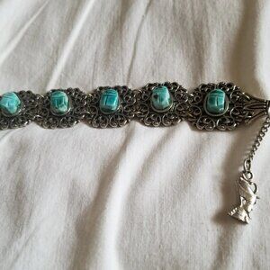 Rare Vintage Revival Jewelry Egyptian Scarab Beetle Link Bracelet